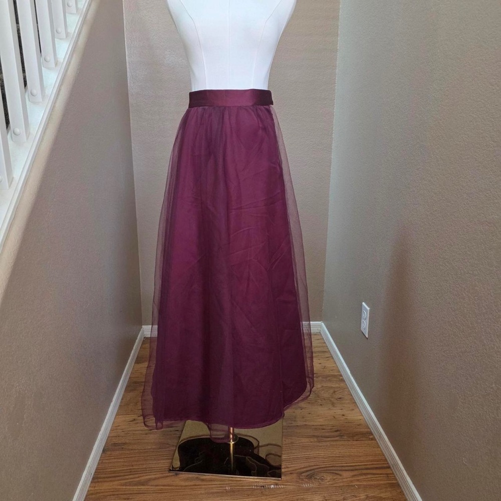 Women's Wine Midi Tulle Skirt with Satin Waistband